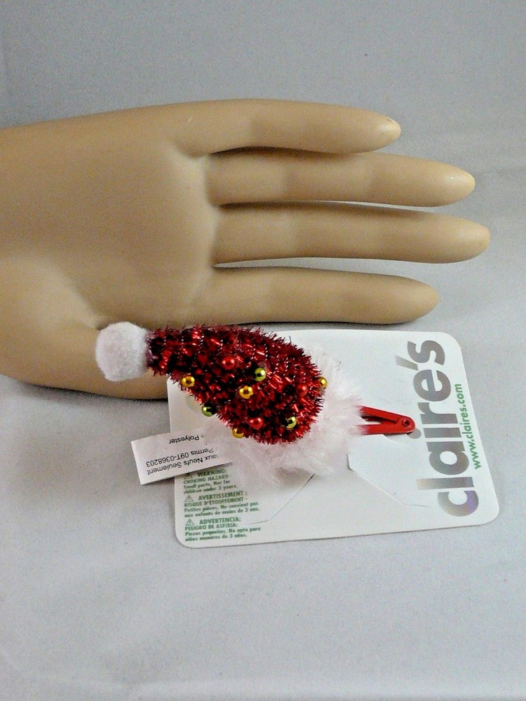 Claire’s Christmas Hair Hat Clip Red White Bling Santa’s Helper USA SELLER