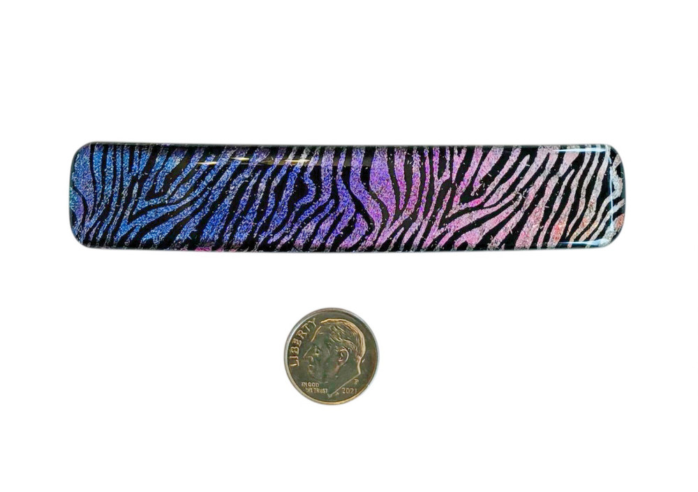 Dichroic Fused Glass Hair Barrette Handmade by Janet Wolery – 4”- RAINBOW ZEBRA