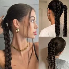 2Pcs Braided Ponytail Extensions with Hair Ties Soft Synthetic Natural black