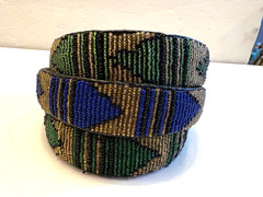 MAASAI, THREE HAND MADE SEAD BEADED HEADBANDS, GEOMETRIC PATTERNS