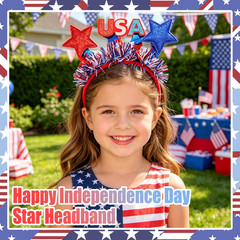 4Th of July Stars Headband Patriotic Independence Day Headpiece Red White Blue U