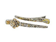 2 Vtg Rhinestones Floral Statement Metal Hair Clip 5.5” Fairycore Silver Amber