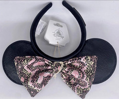 Disney Loungefly Minnie Mouse Ears Headband Faux Leather Animal Print Bow