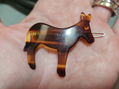 Vtg Faux Tortoise Shell Brown Hair Barrette 2″ Made In France Mule Donkey Nice!