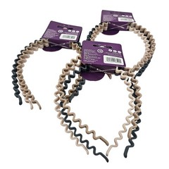Goody Headbands Set of 3 Pks Zigzag Tan Cream Blue Thick Hair Ouchless 18500 NEW