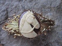 HORSE CAMEO GOLD FILIGREE BARRETTE – HORSE LOVER GIFT – EQUESTRIAN – RIDER