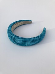 Padded 1.5” Headband with Aquamarine Rhinestone Aluminum Mesh Overlay Handmade