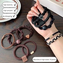10PCS Women’s Simple Hair Ring Set Hair Accessories High Elasticity Leather Band