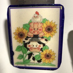 Hair Barrette with Farm Animals And Sunflowers