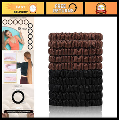 100% Pure Mulberry Silk Scrunchies 10 PCS – No Damage Hair Ties for Women, Black