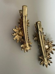 Pair Gold Tone Rhinestone Floral Hair Clips Barrettes 2″