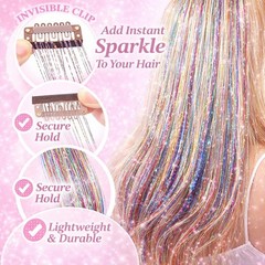 Hair Tinsel 12 Pcs Clip in Hair Tinsel Kit for Girls 22 Inch Glitter Fairy Tinse