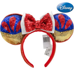 Disney` Park Minnie Mouse Ears Snow White Princess Red Sequin Bow Shiny Headband