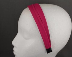 Pink Black headband scrunched pleated fabric covered hair band 1.25″ wide