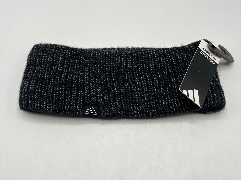 Adidas Woman’s Fit OSFW Headband Black Gray White Polyester Fleece Lined NWT