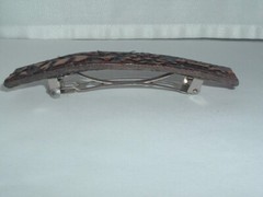VINTAGE HORSE FARM TOOLED BROWN LEATHER HAIR BARRETTE UP DO HAIR ACCESSORY