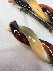Braided Tortoise and Striped Celluloid Hair Barrette Vintage Goody – 2