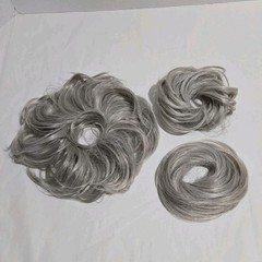 Set of 3 Gray Hair Ponytail Messy Bun Hair Piece Wiglet Extension
