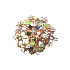 Hair Barrette Floral design Rhinestone Elegant Feminine Green Yellow Gold…