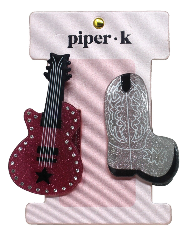 Piper K Boot & Pink Guitar Western Hair Clip Nashville Cowgirl New Nashvillle