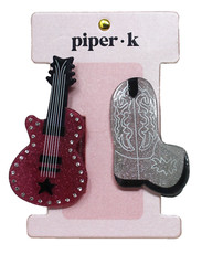 Piper K Boot & Pink Guitar Western Hair Clip Nashville Cowgirl New Nashvillle