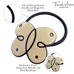 French Amie Butterfly Ivory Beige with Black Rim Non-Slip Flexible Elastic