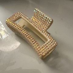 Rectangle Rhinestone Hair Claw Clip Beige/Clear Plastic Non-Slip Glam Solid