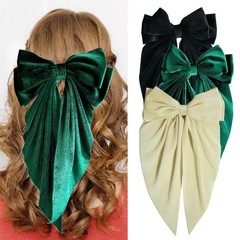 3 PCS Large Velvet Hair Bows with Alligator Clips Black Green White