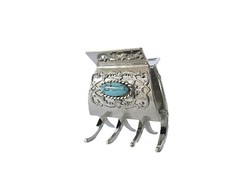Small medium turquoise blue silver filigree metal hair claw clip