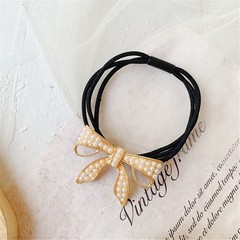 4Pcs Elegant Pearl Rhinestone Hair Bow Ties Hair Scrunchies Stretch Hair Rope…