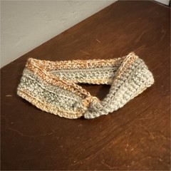 Handmade Crochet Striped Yarn Headband Gray Beige Orange for Women