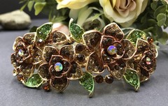 New Gold Tone Flower Rhinestone brown color Hair Clip Barrette 25