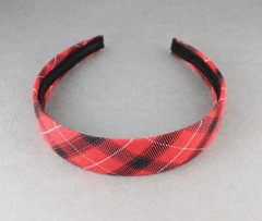 red black plaid headband 1 1/8″ wide tartan fabric covered hair band