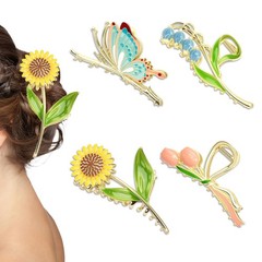 kaiolbly Flower Butterfly Metal Hair Claw 1 Count (Pack of 4), Multicolor