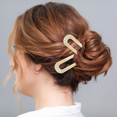 4 Pack French U Shaped Hair Pins Vintage 2 Prong Chignon Pin for Women Girls