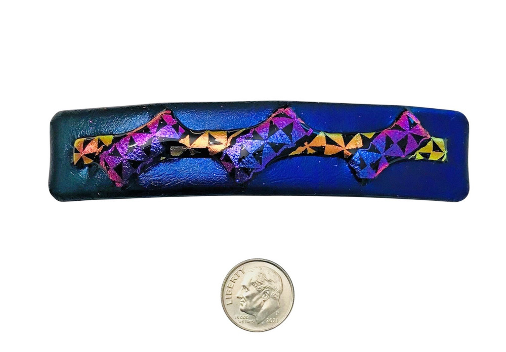 Dichroic Fused Glass Hair Barrette Handmade by Janet Wolery – 4”- DARK TRIANGLES
