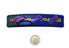Dichroic Fused Glass Hair Barrette Handmade by Janet Wolery – 4”- DARK TRIANGLES