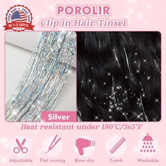 Clip in Hair Tinsel, POROLIR 6Pcs Glitter Fairy Tinsel Hair Extensions 20 Inch S