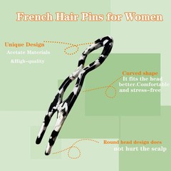 4PCS Lialys Prestige French Hair Pins for Women，Acetate Tortoise French Hair Pin