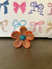 New Custom Rhinestoned 3 Inch Flower Claw Clip Orange Turquoise