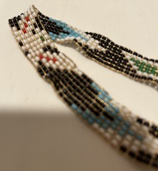 SEED BEADED HEADBAND Lg 21” Stretch x .5” Wide Multicolor Bird Handmade Design