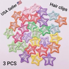 New 3PCS Silver Star Hair Clips for Girls Filigree Star Metal Snap Clip Hairpins