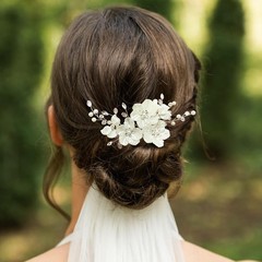 Ivory Flower Hair Clips Bridal Wedding Pearls Floral Silver Vine Hair Pieces