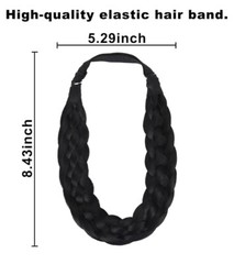 Ladies Braided Synthetic Plait Elastic Hair Headband Three Strand 1” Wide
