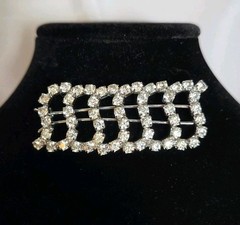 Vintage Art Deco Wave Silver & Clear Rhinestone Hair Clip Hair 2 Inches +