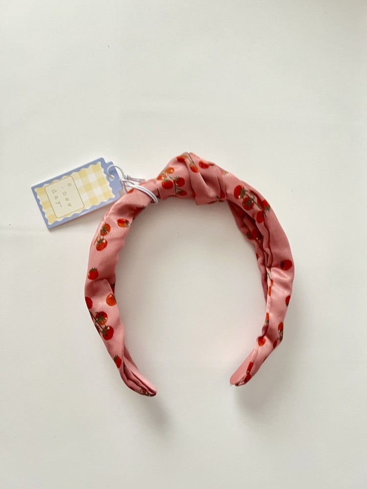 A New Day Satin Top Knot Pink With Tomato Vine Headband