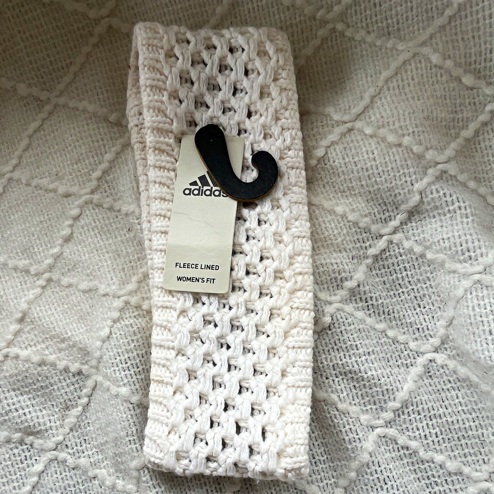 adidas Women’s Fit Fleece Lined Knit Headband Ear Warmer White Logo