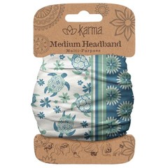 Karma Turtle Medium Fabric Headband & Stretchy Hair Scarf for Women, White/Blue