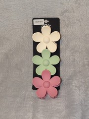 Flower Daisy Hair Claw Clips 3 PCS：Green, Pink, Beige Noir