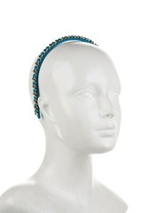 Authentic Chanel 22S Blue Leather/Gold Chain CC Logo Headband Hair Accessory